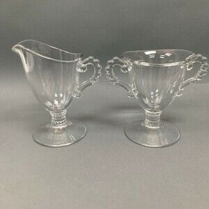 Ohio Imperial Glass Cream and Sugar Clear Footed Bowls Beaded Candlewick